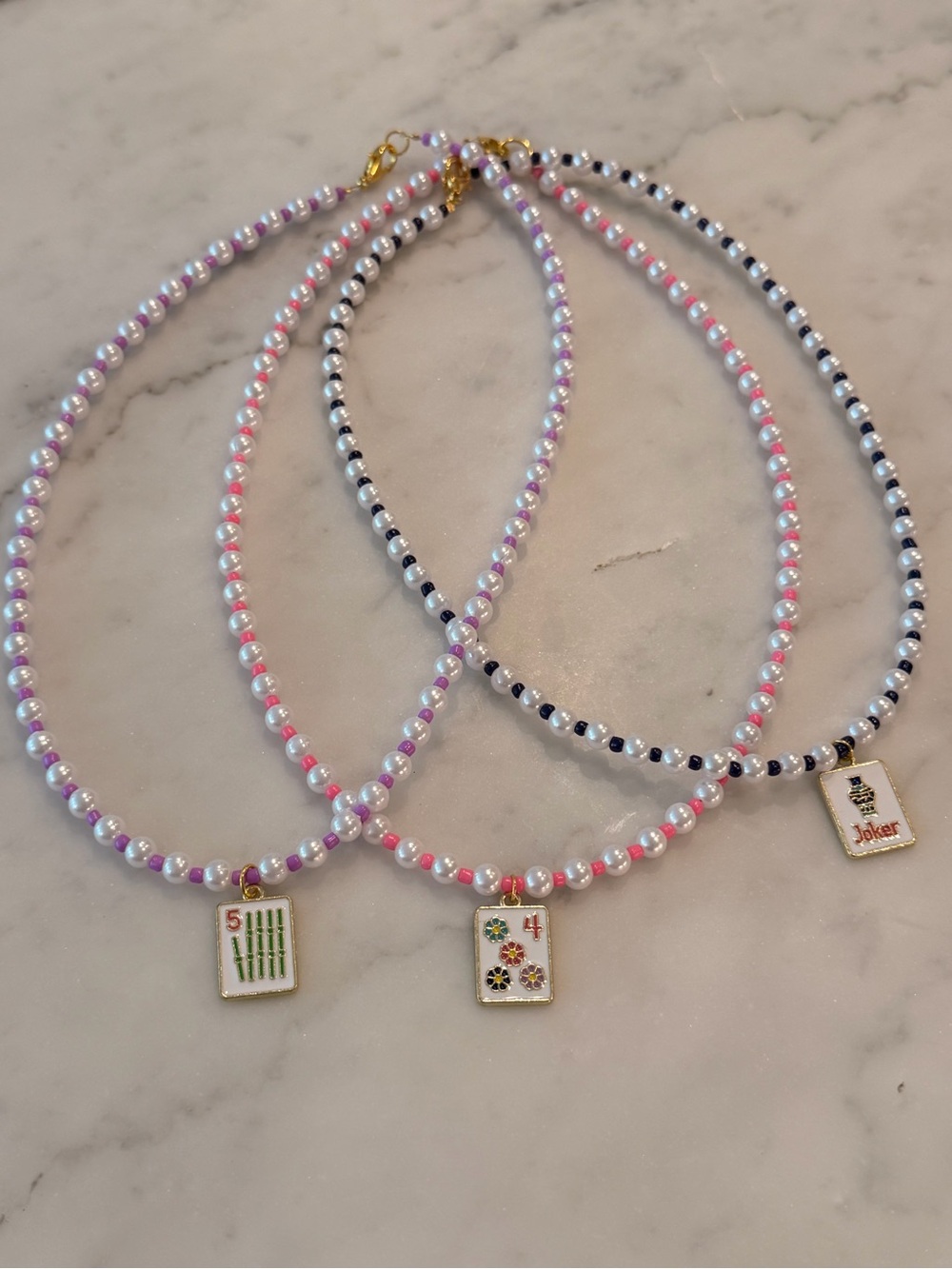 Handmade Mahjong Tile Necklaces - bam, dot, and joker designs!